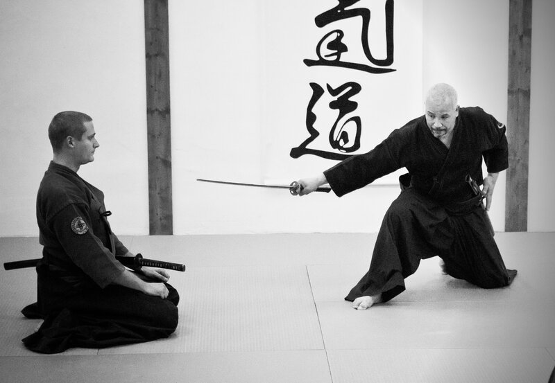Swordsmanship training in dojo