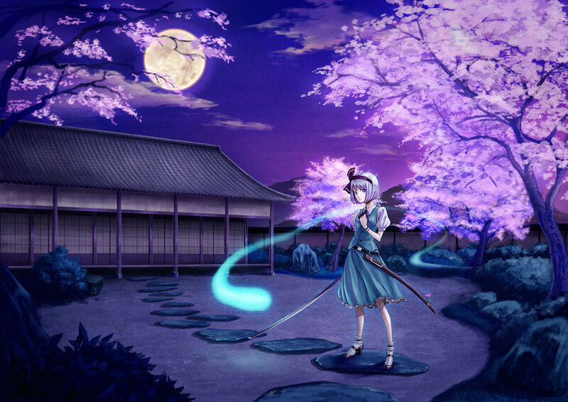 Swordswoman in a cherry blossom garden