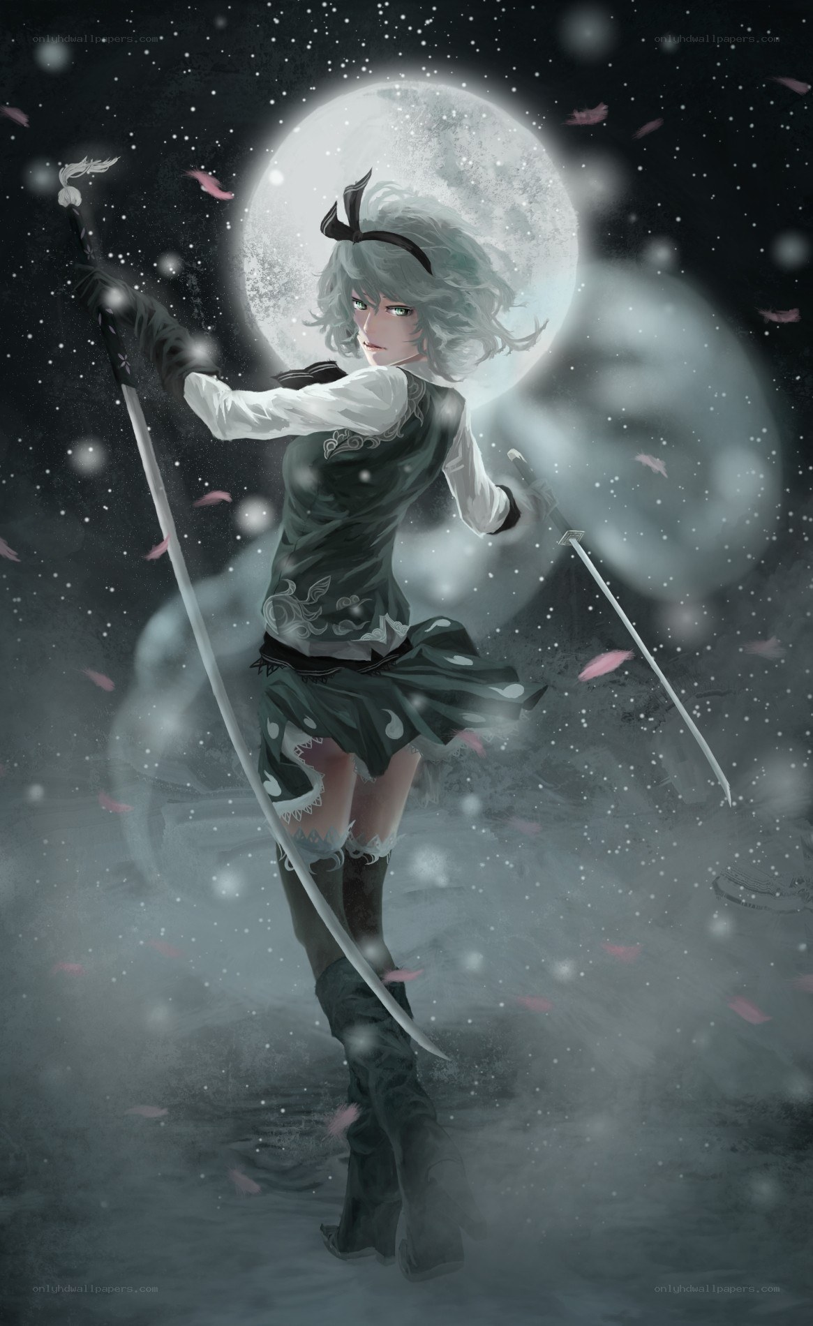 swordswoman in moonlight
