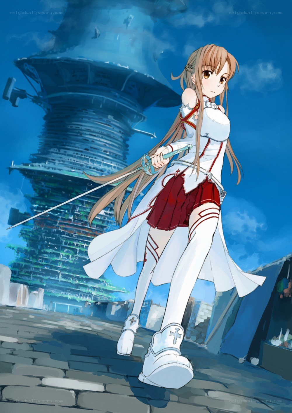 swordswoman in white and red