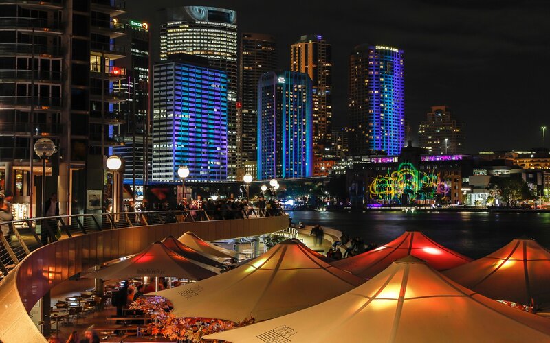 Sydney at night with city lights