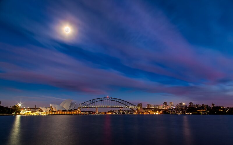 Sydney at night with moon