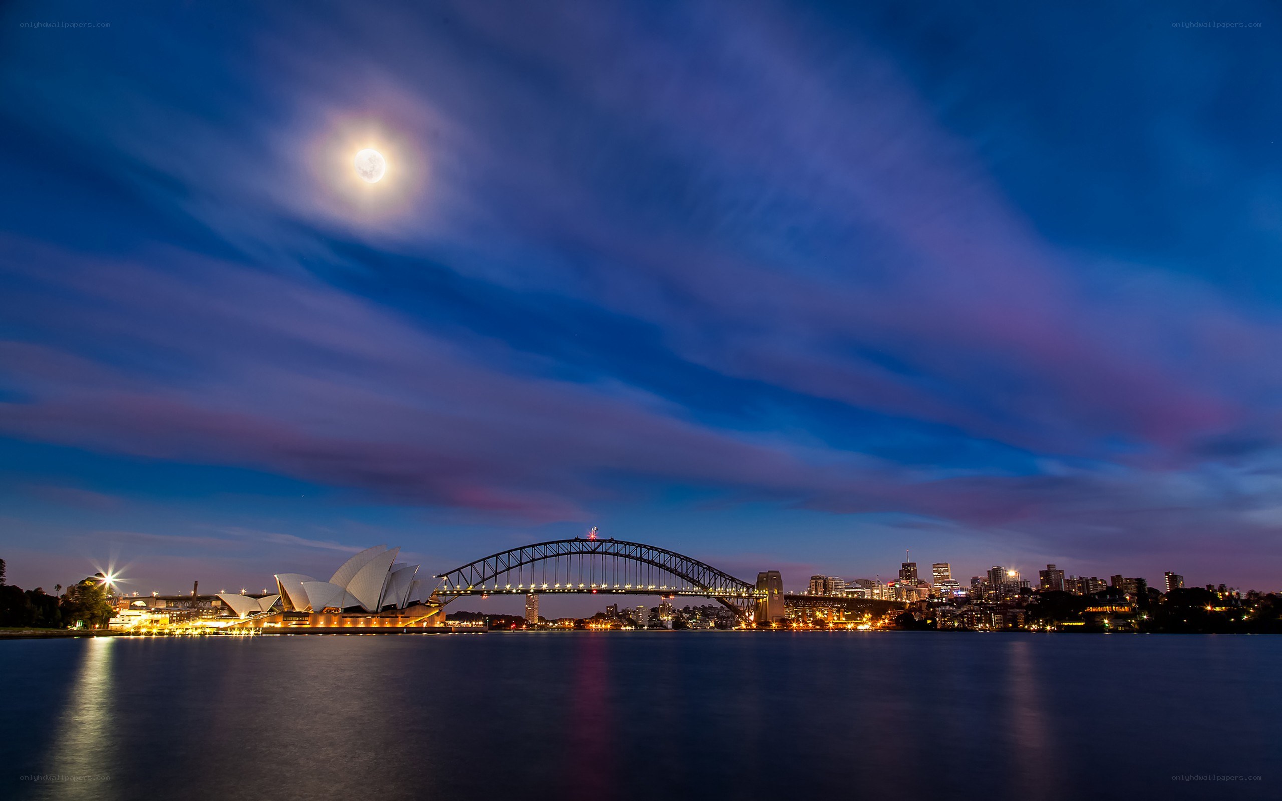 Sydney at night with moon