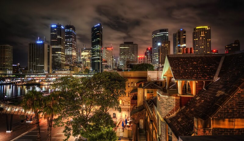 Sydney City Skyline at Night — Black