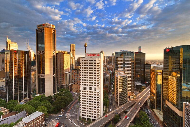 Sydney city skyline at sunset