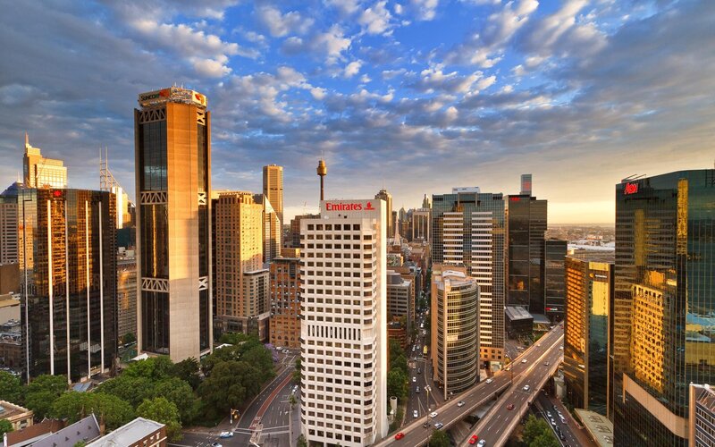 Sydney city skyline at sunset