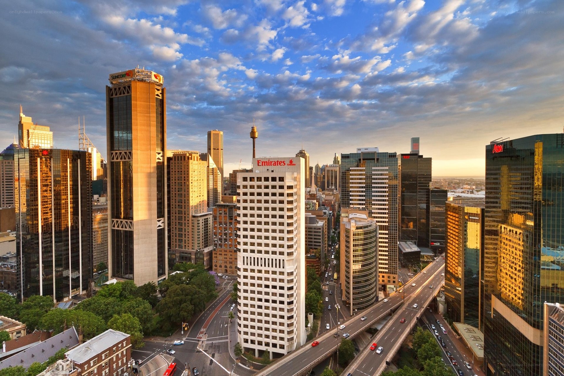 Sydney city skyline at sunset