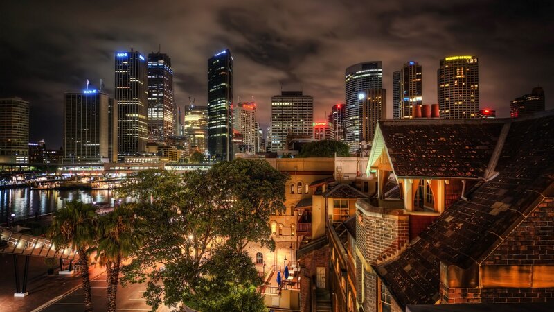 Sydney City Skyline — Black, Dramatic, Night, Photograph