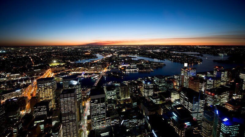 Sydney City Skyline — Blue, Dramatic, Night, Photograph