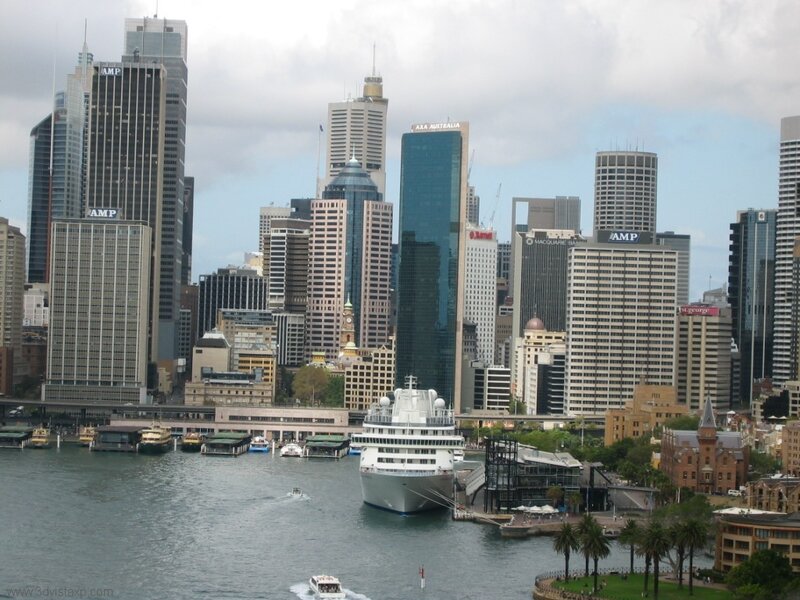 Sydney city skyline with cruise ship