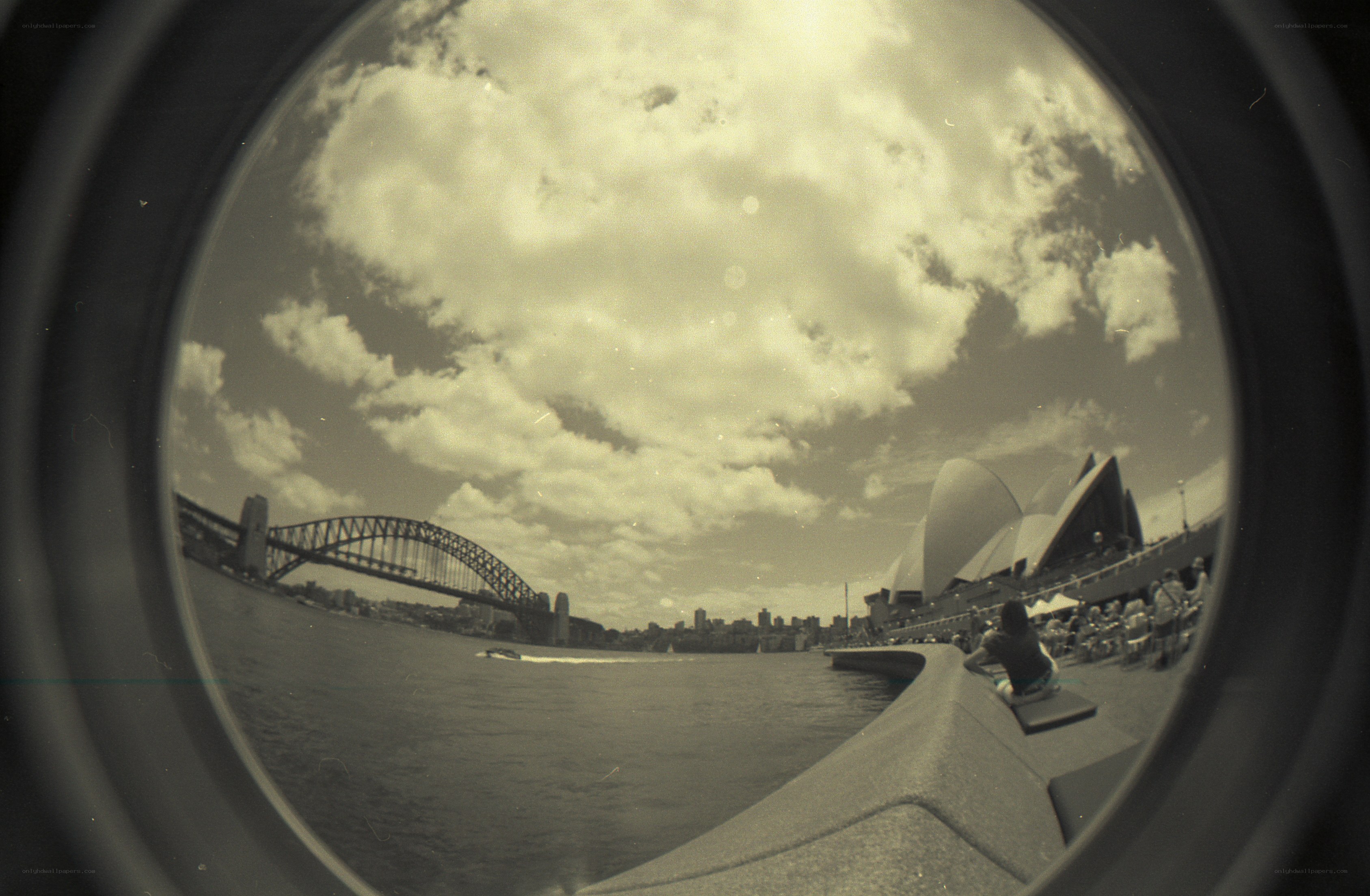 Sydney harbor view through porthole