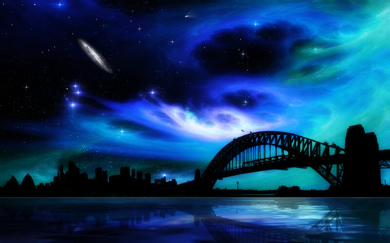 Sydney Harbour Bridge — Blue, Dramatic, Night, Digital Art