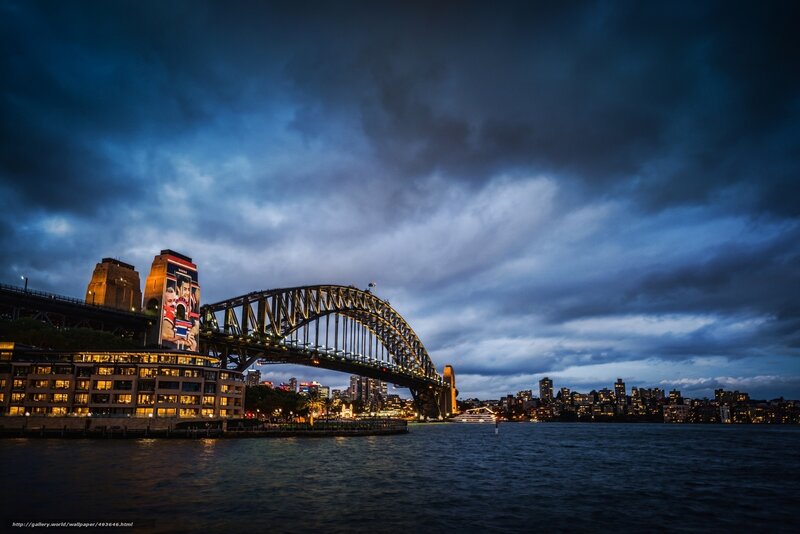 Sydney Harbour Bridge — Blue, Dramatic, Night, Photograph, City Skyline, Building Projection