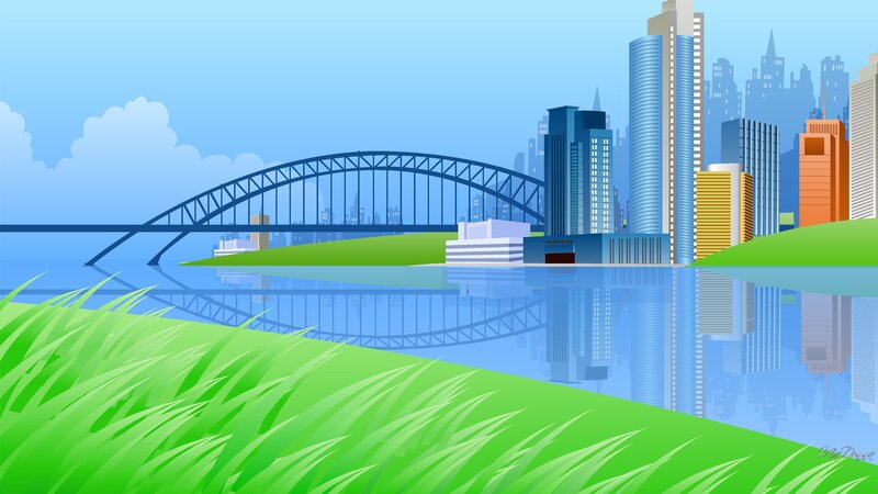 Sydney Harbour Bridge — Blue, Serene, Afternoon, Vector Art