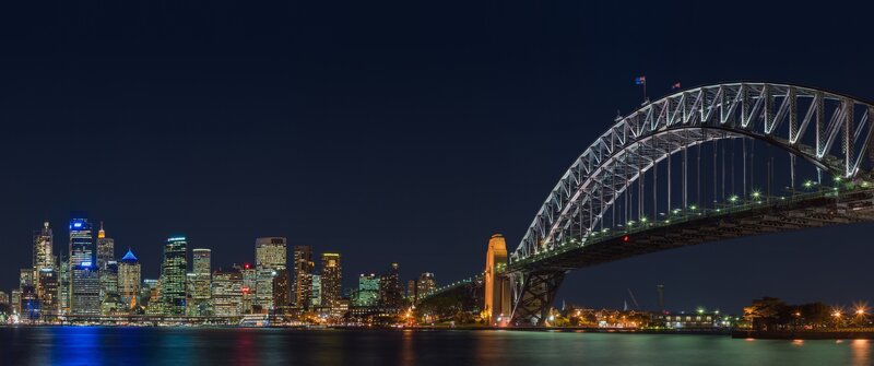 Sydney Harbour Bridge — Blue, Serene, Night, Photograph, City Skyline