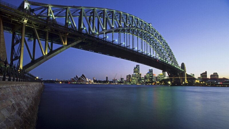 Sydney Harbour Bridge — Blue, Serene, Night, Photograph, Sydney Opera House
