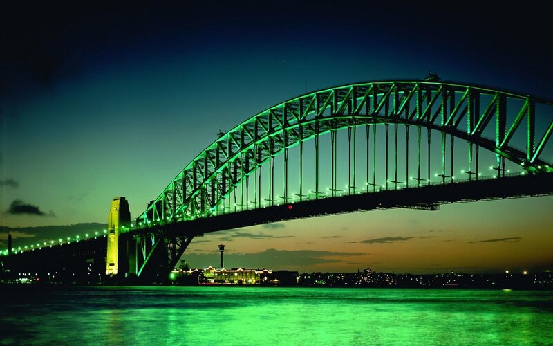 Sydney Harbour Bridge — Green, Dramatic, Night, Photograph