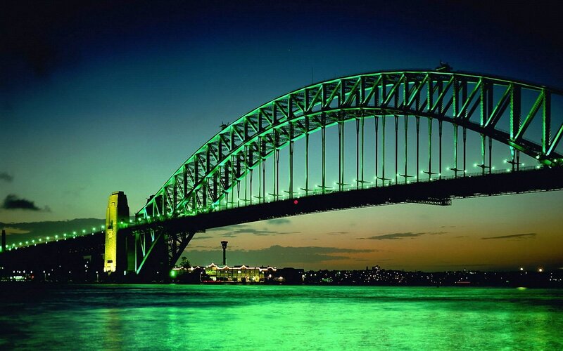 Sydney Harbour Bridge — Green, Dramatic, Night, Photograph, Water