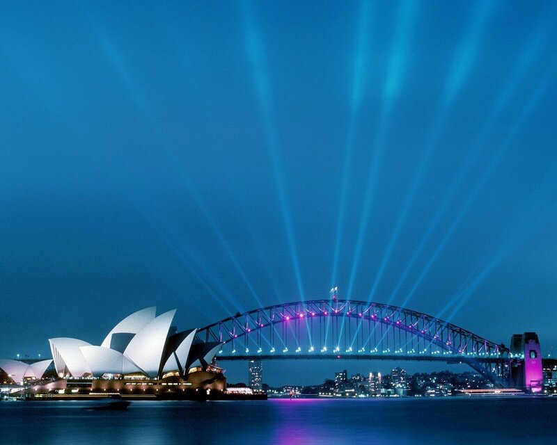 Sydney Opera House and Bridge — Blue, Dramatic, Night, Photograph, Sydney Harbour Bridge