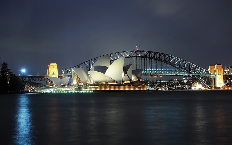 Sydney Opera House and Bridge — Blue, Serene, Night