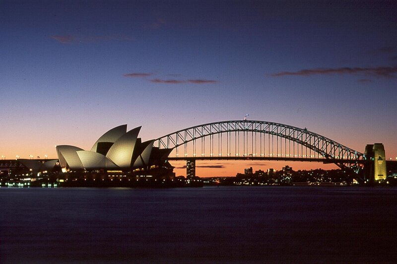 Sydney Opera House and Bridge — Blue, Serene, Sunset