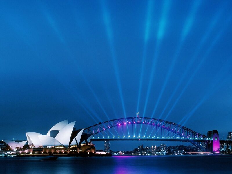Sydney Opera House and Harbour Bridge at night