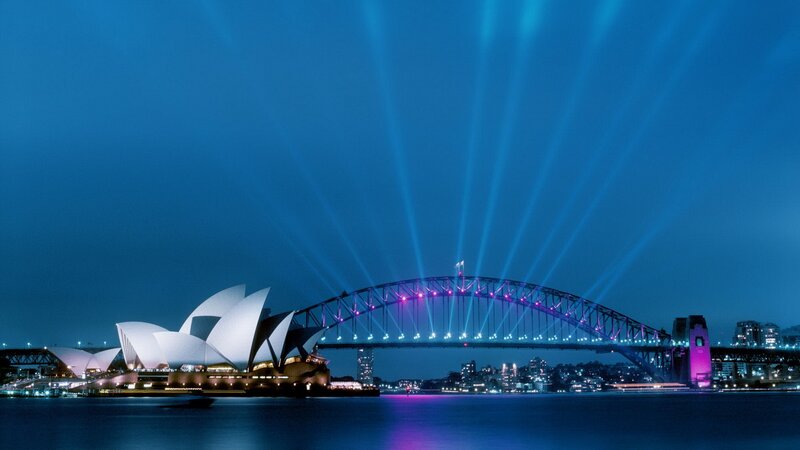Sydney Opera House and Harbour Bridge at night