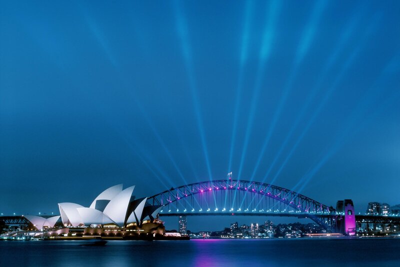 Sydney Opera House and Harbour Bridge at night