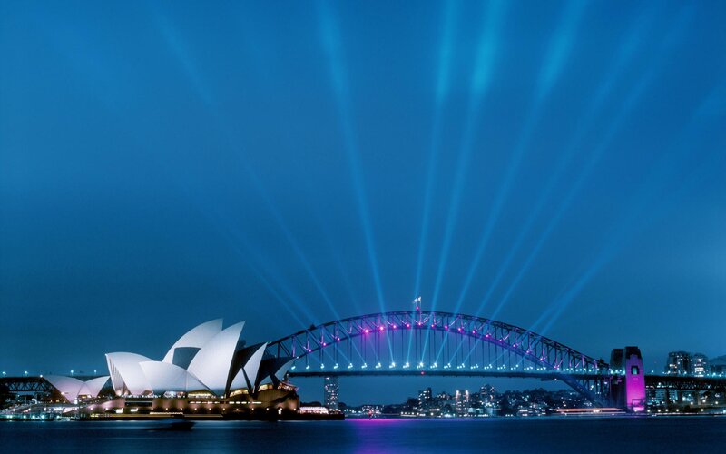 Sydney Opera House and Harbour Bridge at night