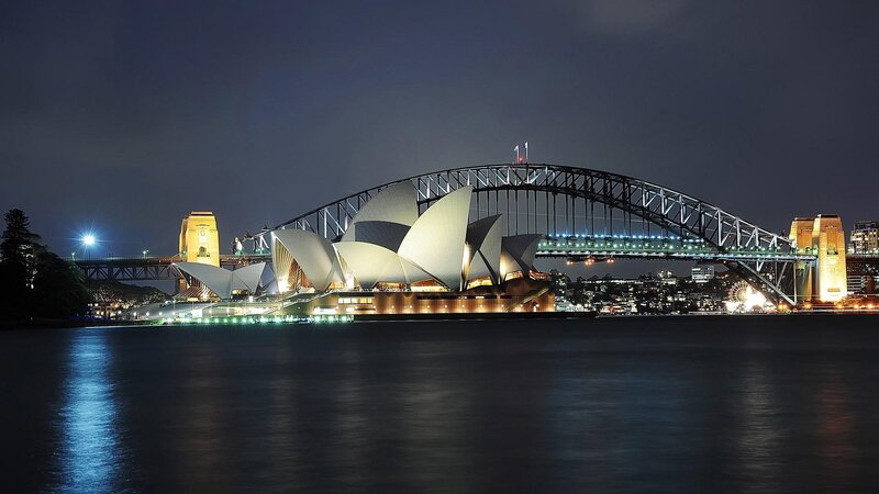 Sydney Opera House and Harbour Bridge at night