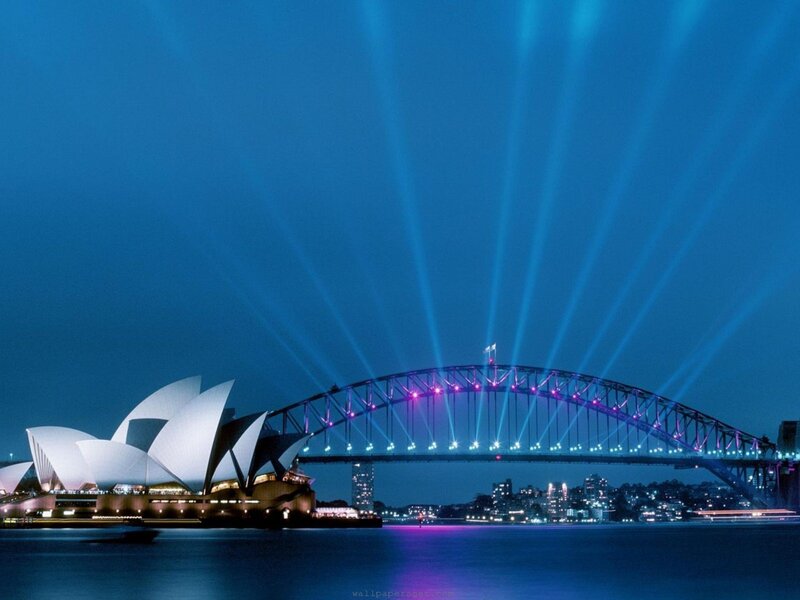 Sydney Opera House and Harbour Bridge at night