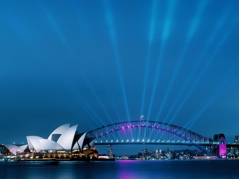 Sydney Opera House and Harbour Bridge at night
