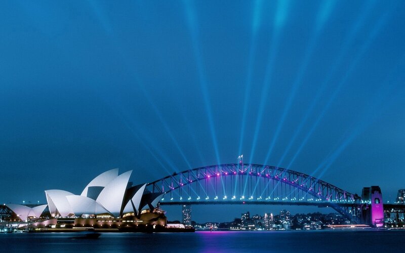 Sydney Opera House and Harbour Bridge at night