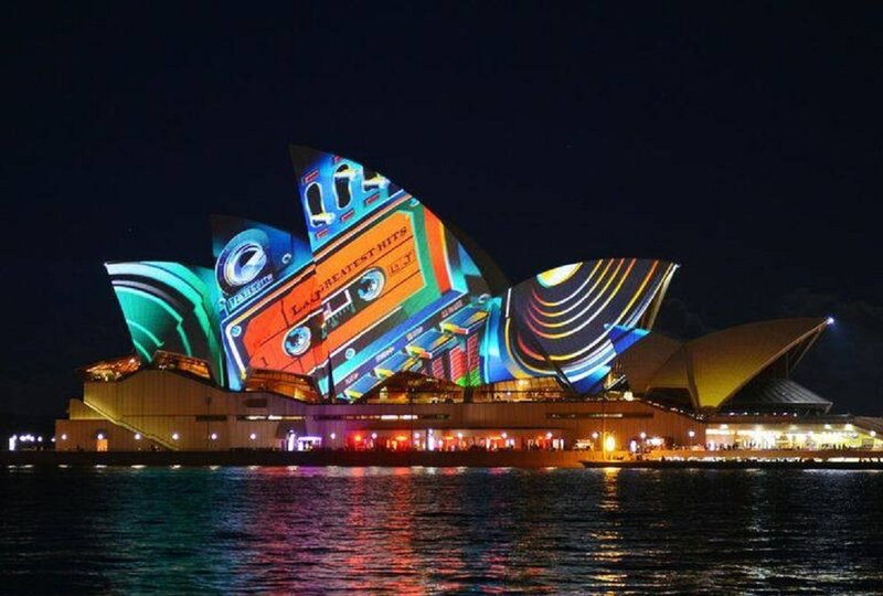 Sydney Opera House — Blue, Dramatic, Night, Photograph, Projected Lights