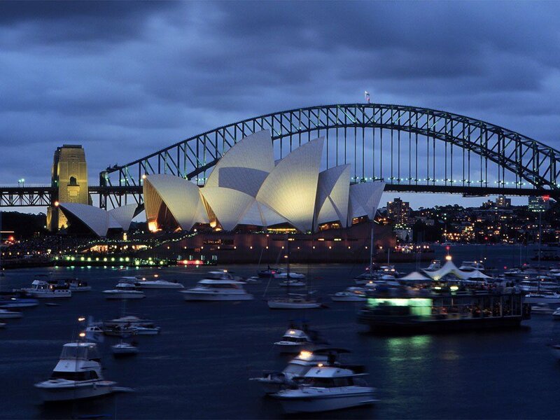 Sydney Opera House — Blue, Dramatic, Night, Photograph, Sydney Harbour Bridge