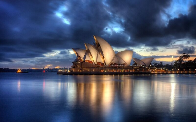 Sydney Opera House — Blue, Dramatic, Night, Photograph, Water, Sky
