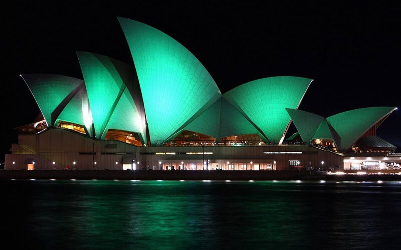 Sydney Opera House — Green, Dramatic, Night, Photograph