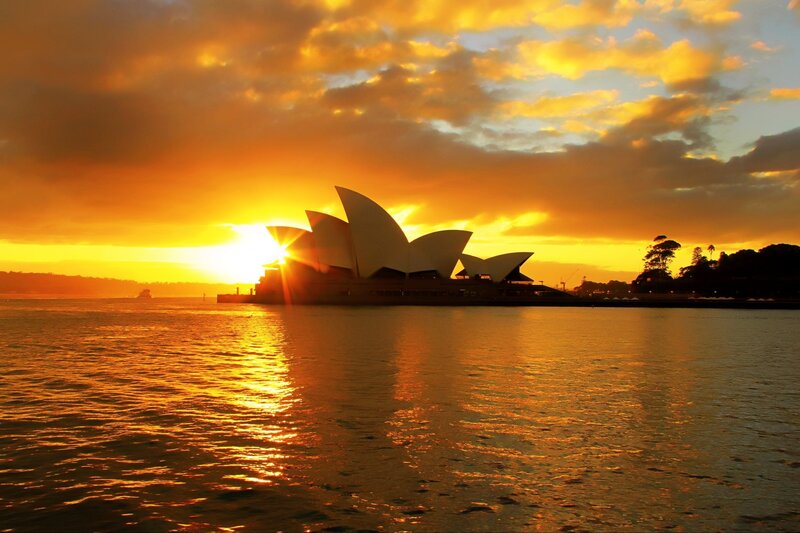 Sydney Opera House — Orange, Dramatic, Sunset, Photograph, Water, Sky