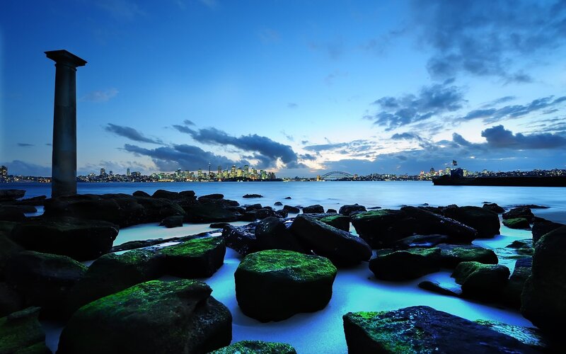 Sydney Skyline at Dusk — Blue, Serene, Night, Photograph, Cityscape, Bridge
