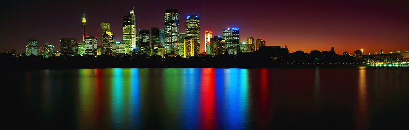 Sydney Skyline at Night — Black, Dramatic, Photograph, Buildings