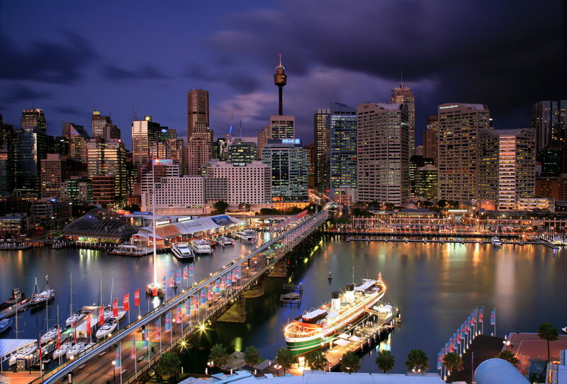 Sydney Skyline at Night — Blue, Dramatic, Photograph, Skyscraper