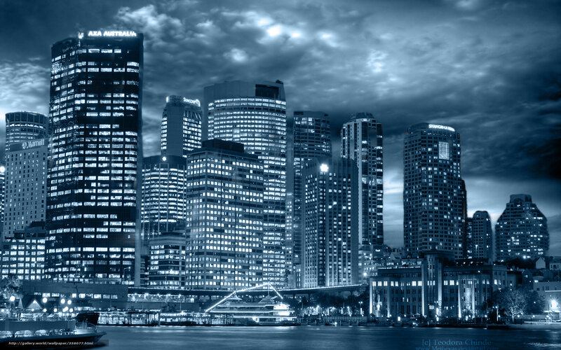 Sydney Skyline at Night — Blue, Dramatic, Photograph, Skyscrapers