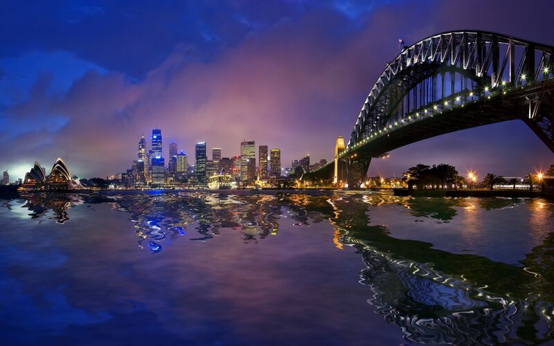 Sydney Skyline at Night — Blue, Dramatic, Photograph