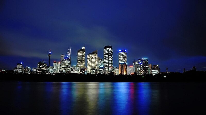 Sydney Skyline at Night — Blue, Serene, Photograph, Skyscrapers