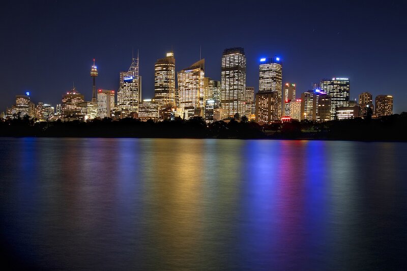 Sydney Skyline at Night — Blue, Serene, Photograph