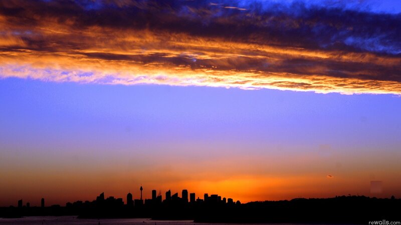 Sydney Skyline at Sunset — Orange, Dramatic, Photograph, Clouds