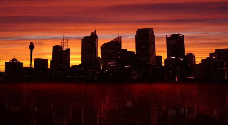 Sydney Skyline at Sunset — Red