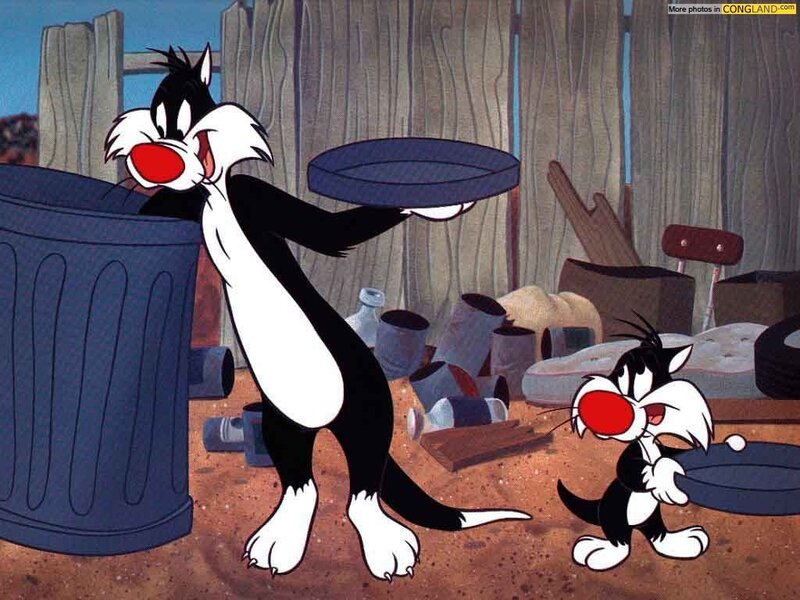 Sylvester and Tweety in a junkyard