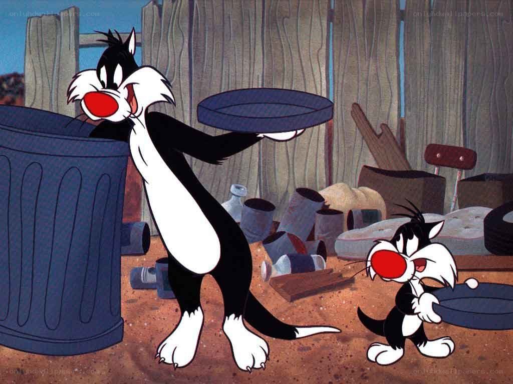 Sylvester the Cat with trash