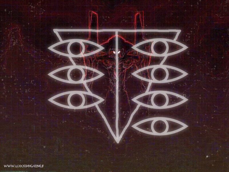 Symbol with eyes and red energy
